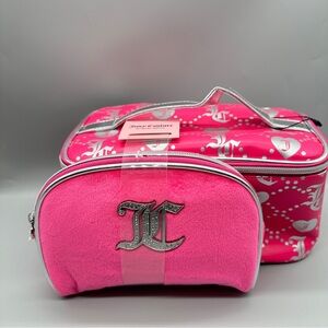 Juicy Couture Pink Travel Cosmetic Bag with Silver Polka Dots –Makeup Organizer